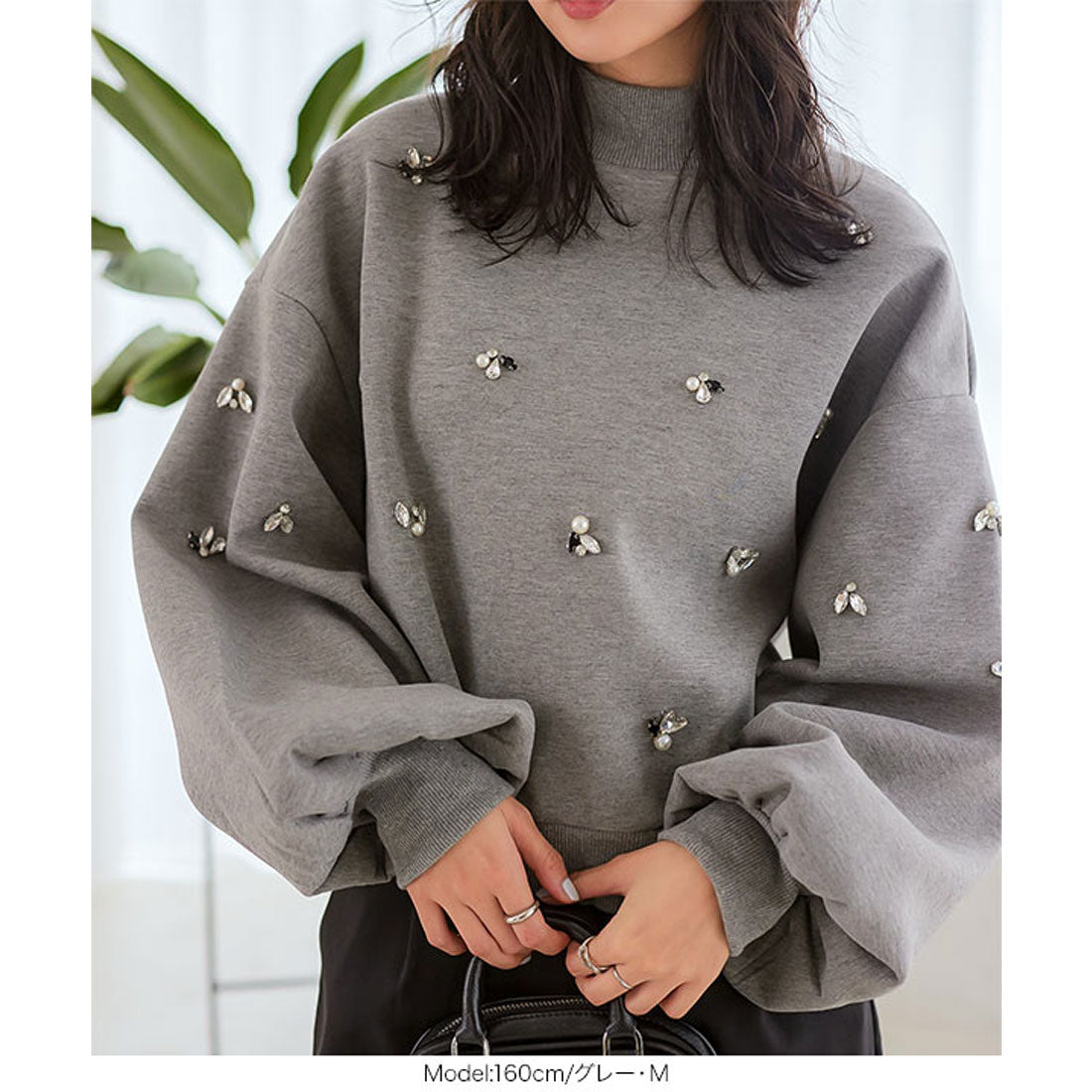 コウベレタス KOBE LETTUCE ビジューダイバーモックネックトップス [C7311]