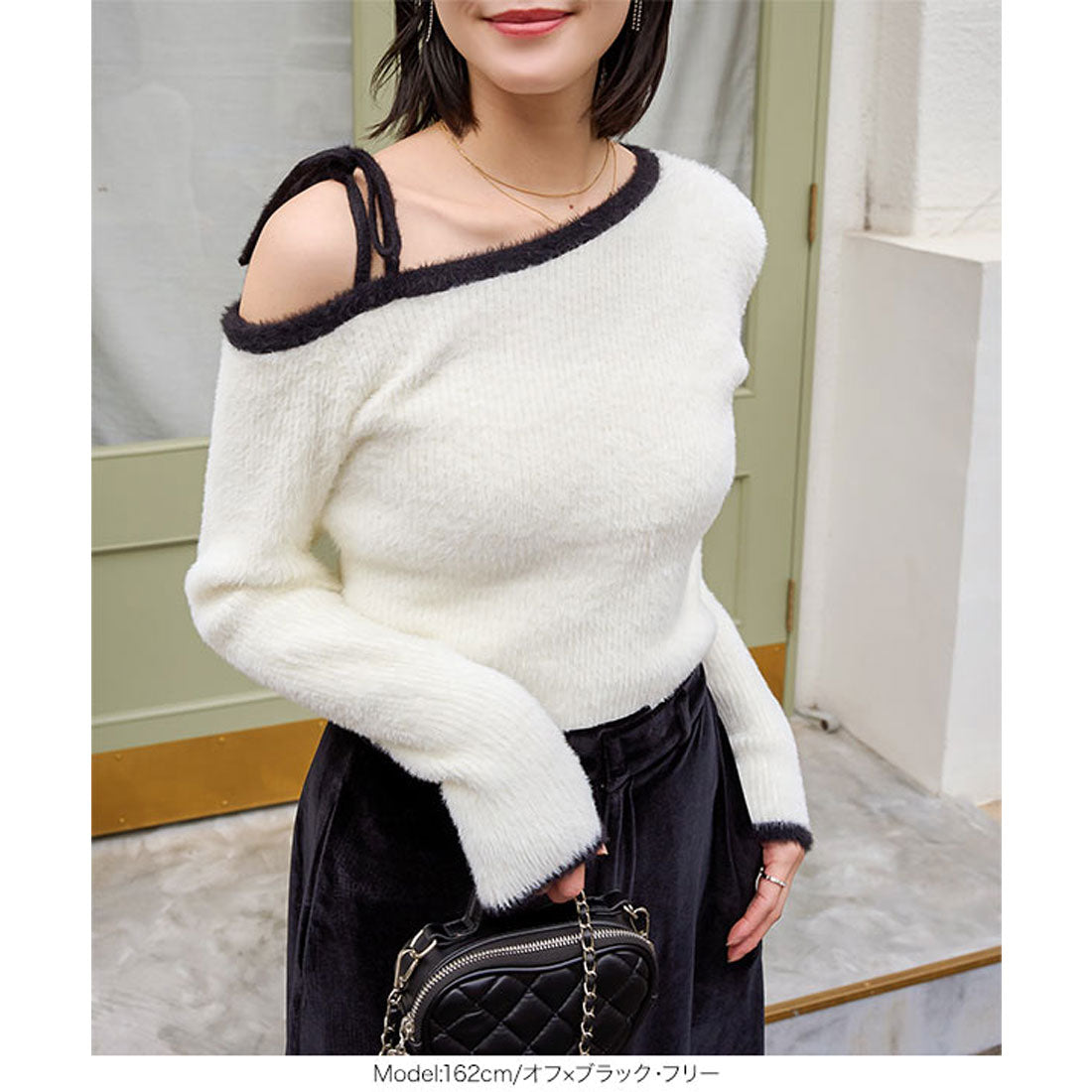 KOBE LETTUCE KOBE LETTUCE One-Shoulder Feather Knit Top [N1133]