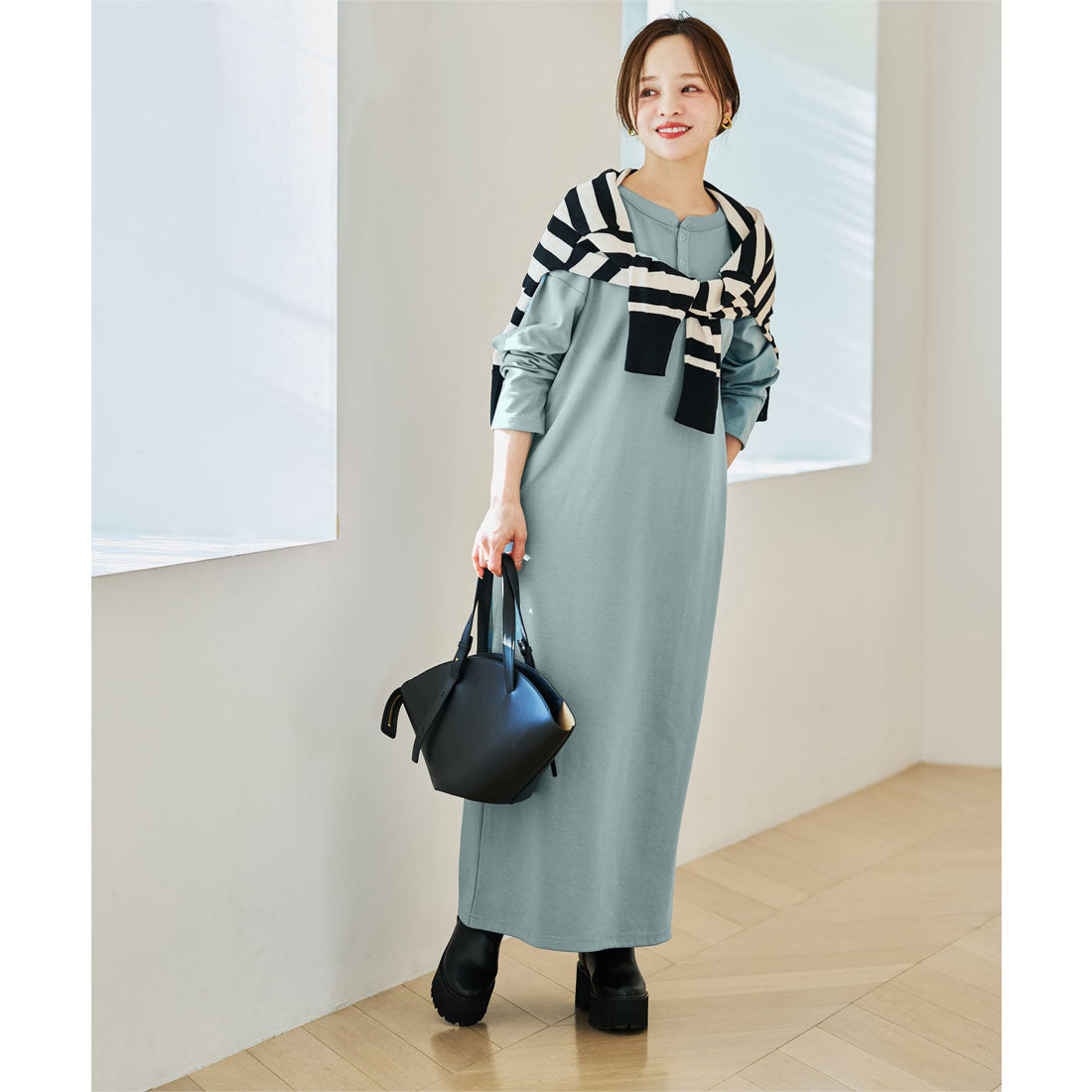コウベレタス KOBE LETTUCE [ 田中亜希子さんコラボ ] ジャージーワンピース【プチストレート】[選べるタイプ] [E3295] （ペールブルー） ペールブルー