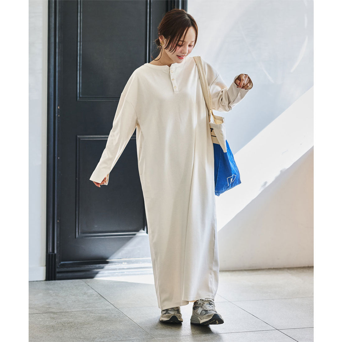 コウベレタス KOBE LETTUCE [ 田中亜希子さんコラボ ] ジャージーワンピース【プチストレート】[選べるタイプ] [E3295] （アイボリー） アイボリー