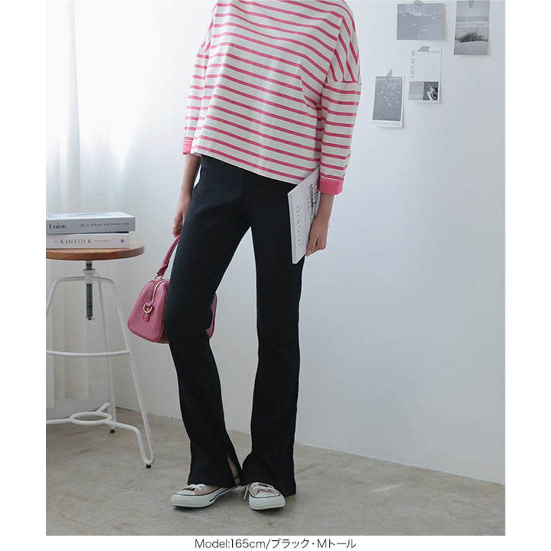 コウベレタス KOBE LETTUCE サイドスリットフレアリブパンツ【トール】［ 選べる3丈 ］ [M2807] （杢グレー） 杢グレー