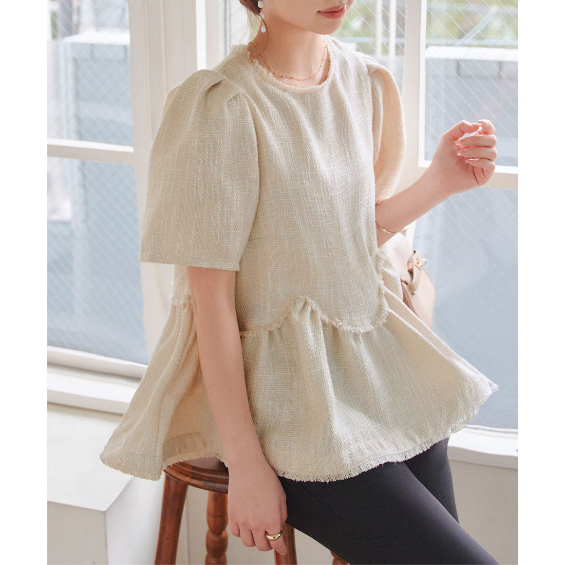 KOBE LETTUCE KOBE LETTUCE Peplum Tweed Blouse [C7435]