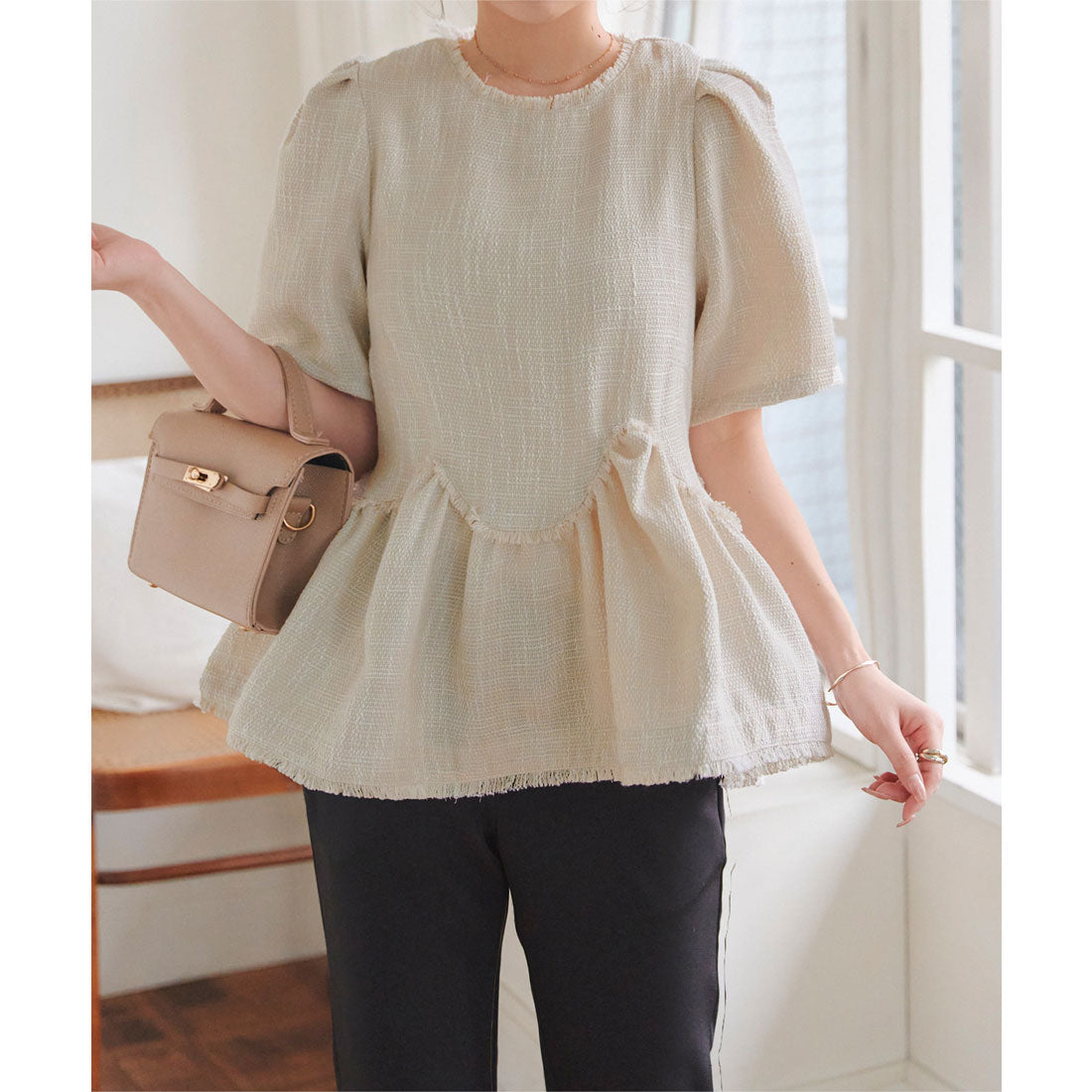 KOBE LETTUCE KOBE LETTUCE Peplum Tweed Blouse [C7435]