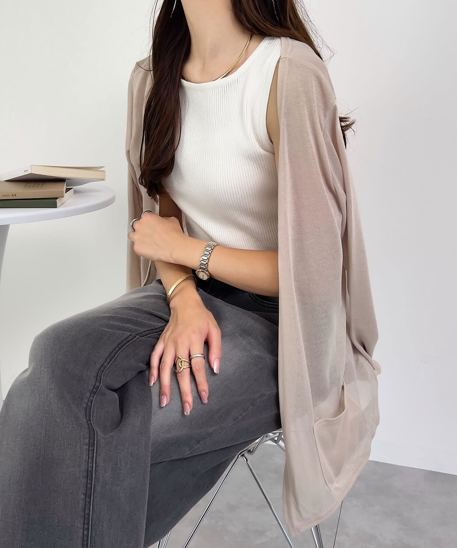 コウベレタス KOBE LETTUCE シアーサマーニットソーカーディガン【ショート】[選べる3タイプ] [C3703] （ベージュ） ベージュ