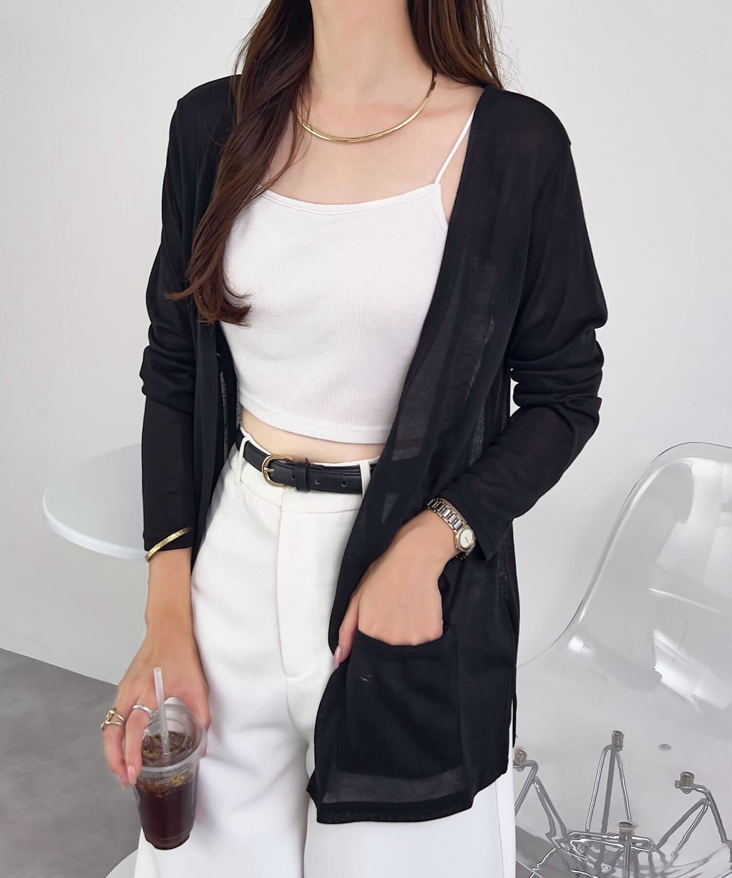 コウベレタス KOBE LETTUCE シアーサマーニットソーカーディガン【ショート】[選べる3タイプ] [C3703] （ブラック） ブラック