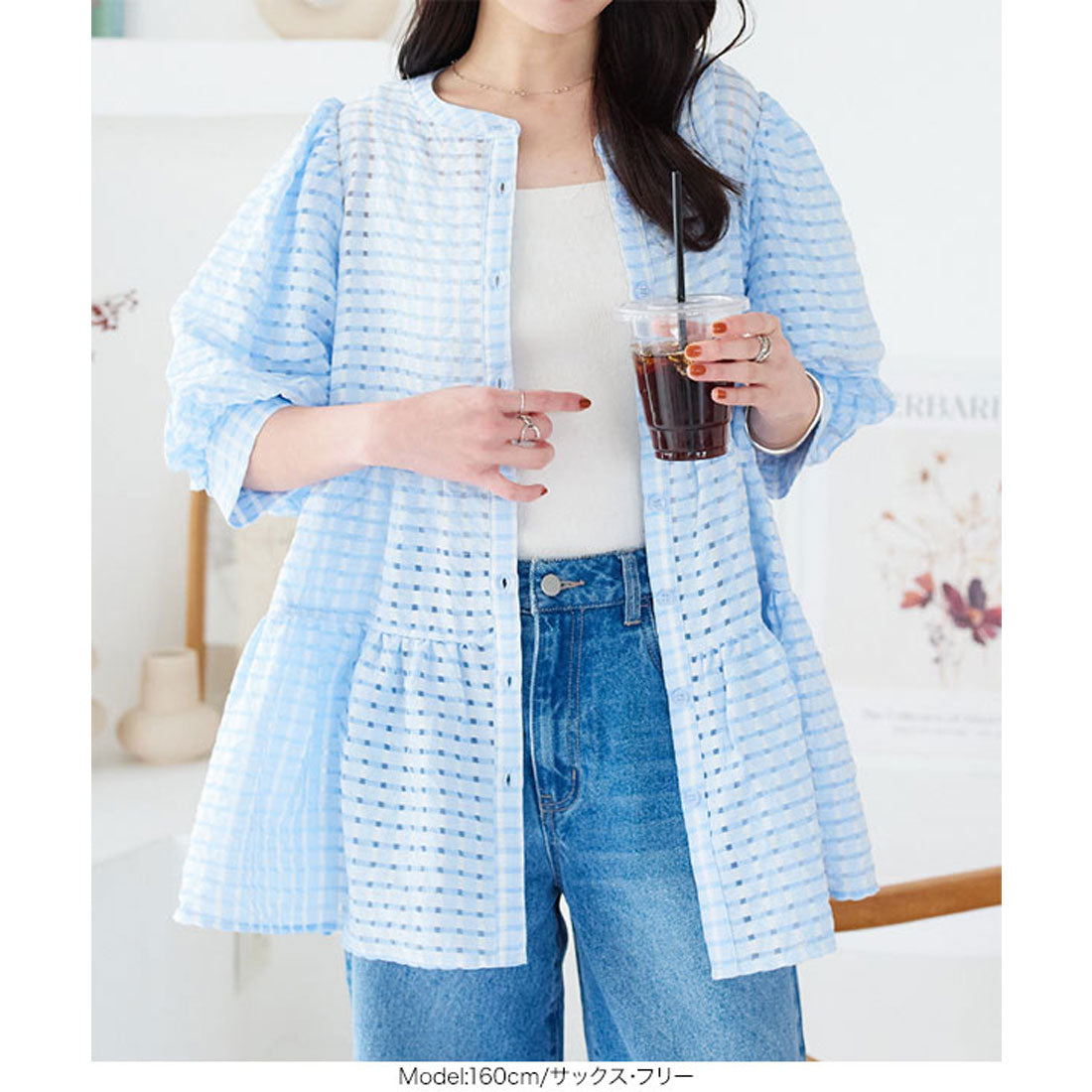 KOBE LETTUCE KOBE LETTUCE Sheer Check Tiered Blouse [C7398]