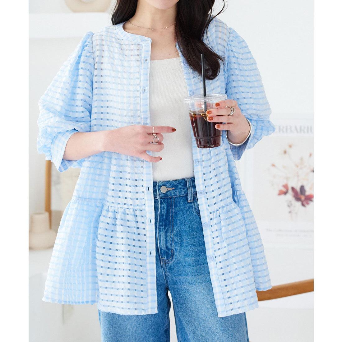 KOBE LETTUCE KOBE LETTUCE Sheer Check Tiered Blouse [C7398]