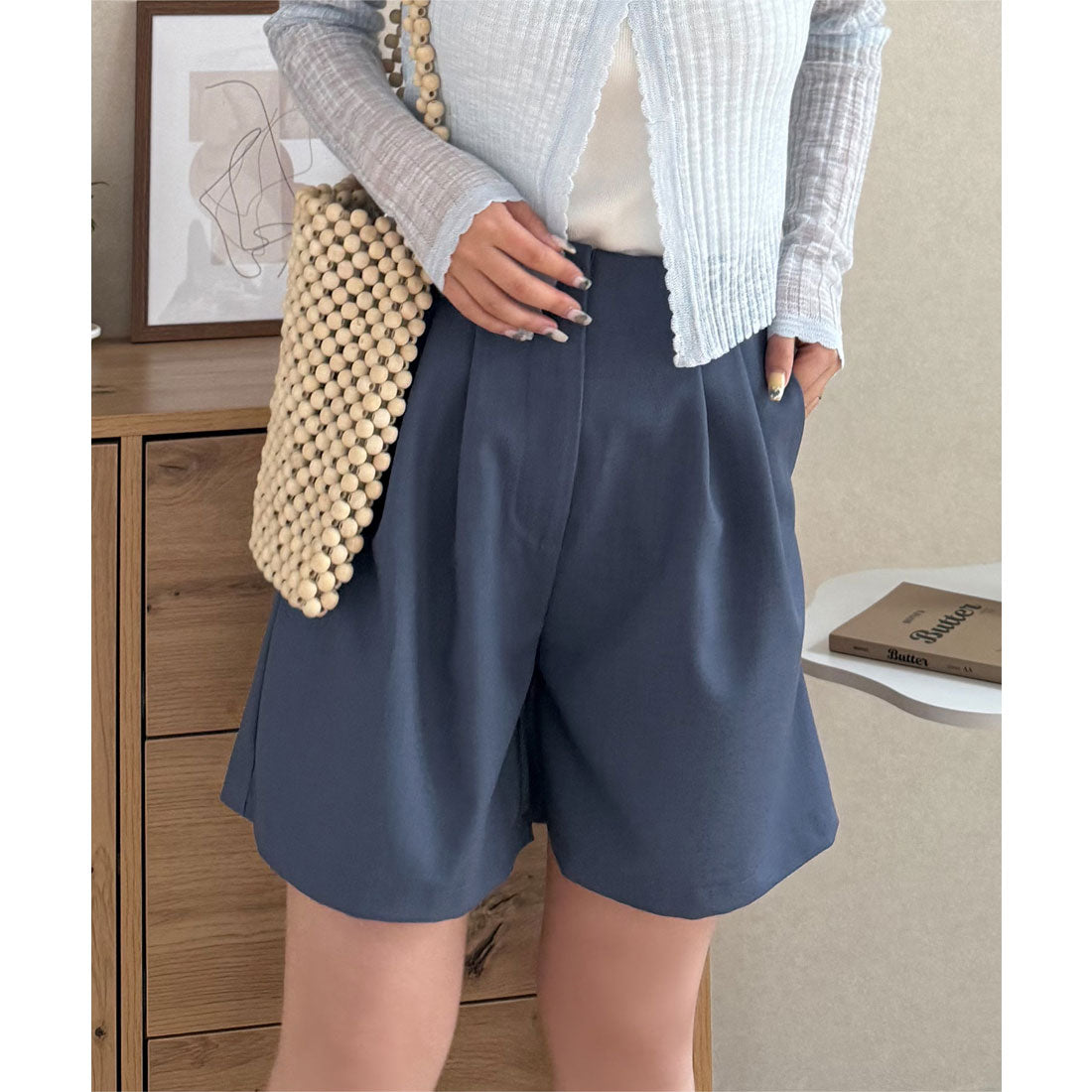 コウベレタス KOBE LETTUCE [ 春名亜美さんコラボ ]リネンライクタックパンツ【ショート丈】[選べる丈] [M4154] （ブルー） ブルー