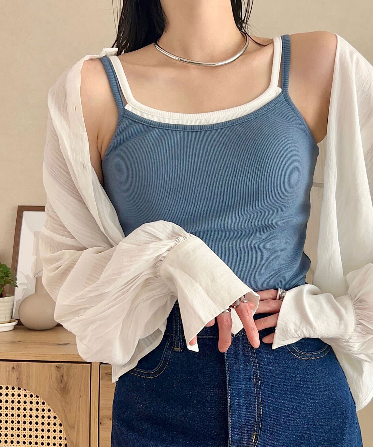 コウベレタス KOBE LETTUCE レイヤード風カップ付きキャミソール [C7475] （ブルー×オフ） ブルー×オフ