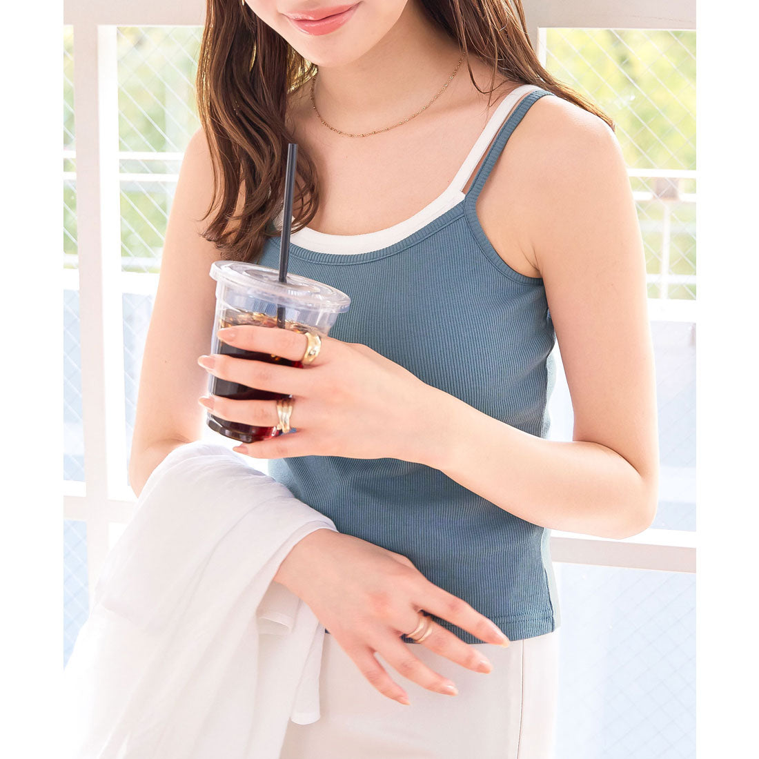 コウベレタス KOBE LETTUCE レイヤード風カップ付きキャミソール [C7475] （ブルー×オフ） ブルー×オフ