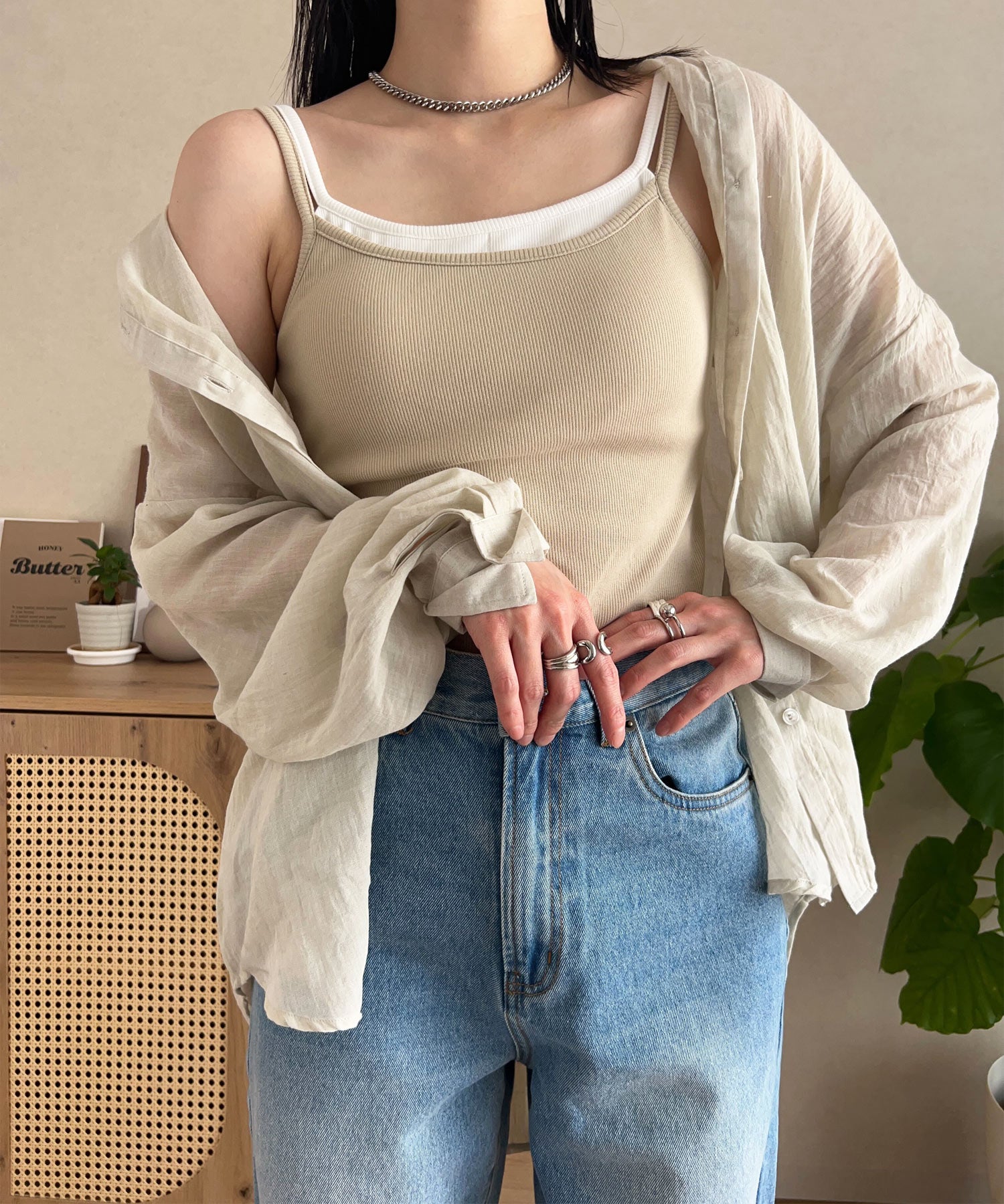 コウベレタス KOBE LETTUCE レイヤード風カップ付きキャミソール [C7475] （ベージュ×オフ） ベージュ×オフ