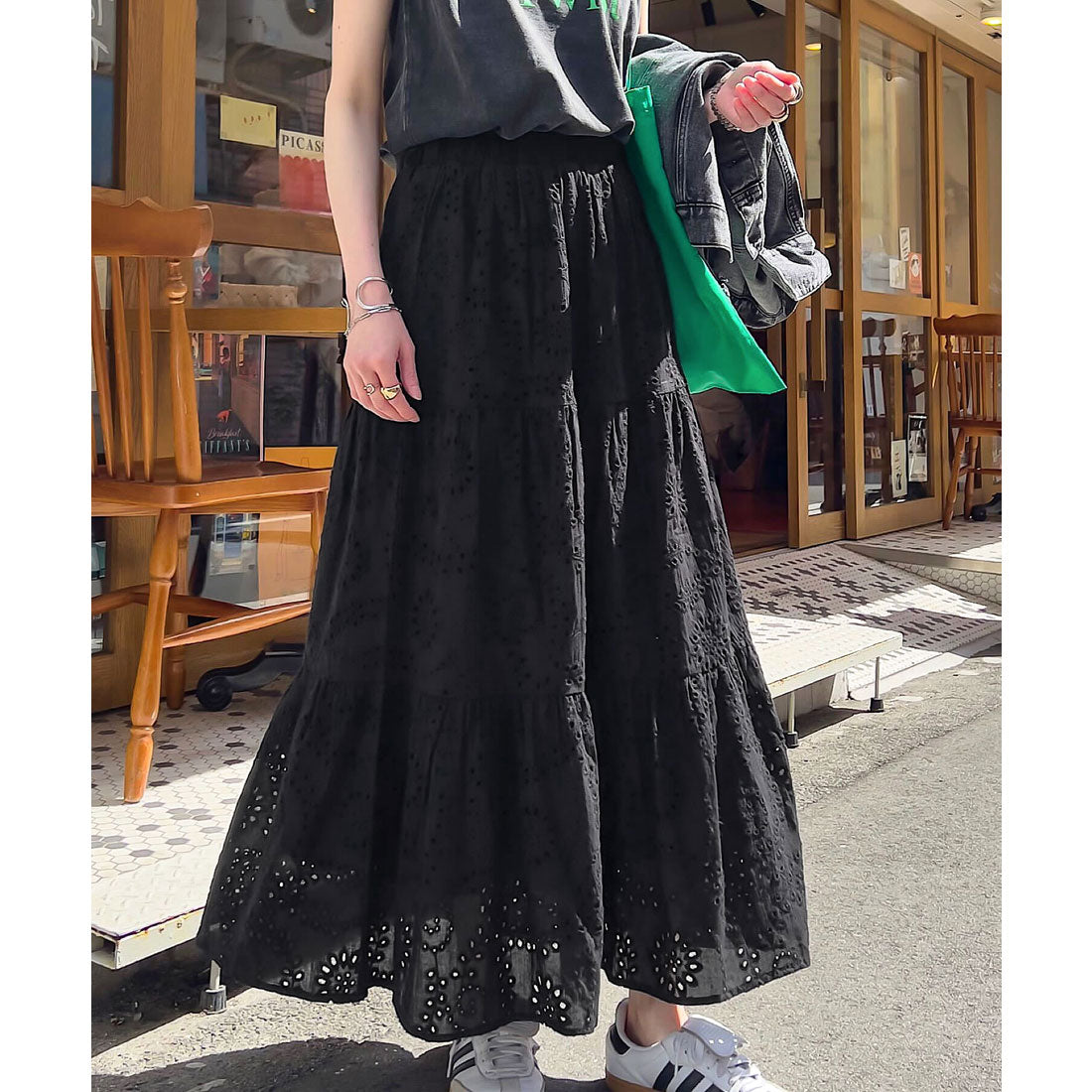 コウベレタス KOBE LETTUCE カットワークレーススカート [M4200] （ブラック） ブラック