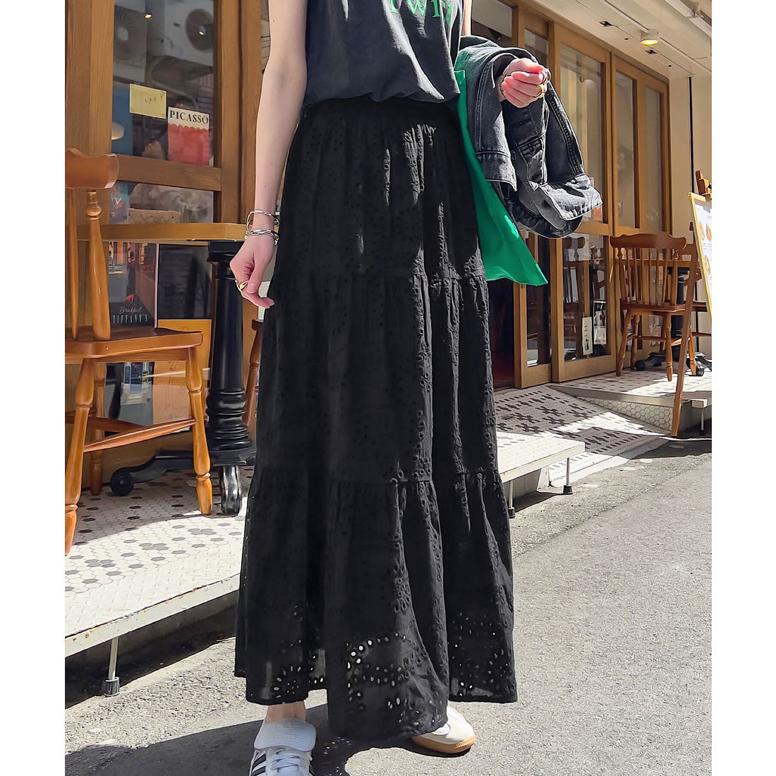 コウベレタス KOBE LETTUCE カットワークレーススカート [M4200] （ブラック） ブラック