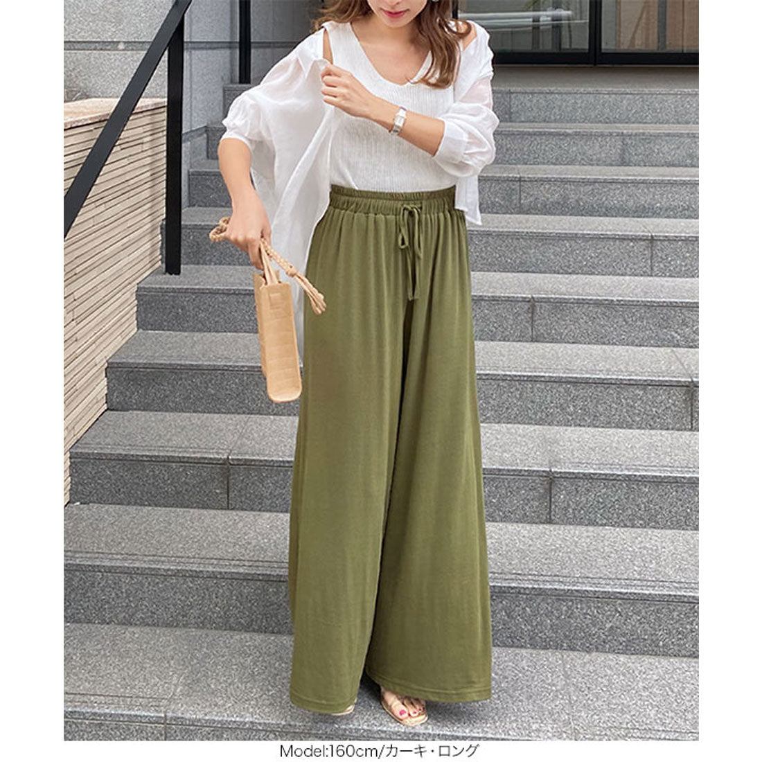 コウベレタス KOBE LETTUCE S～LL対応 選べる2丈 カットソーガウチョパンツ【ロング】 [M2879] （スモーキーブラウン） スモーキーブラウン