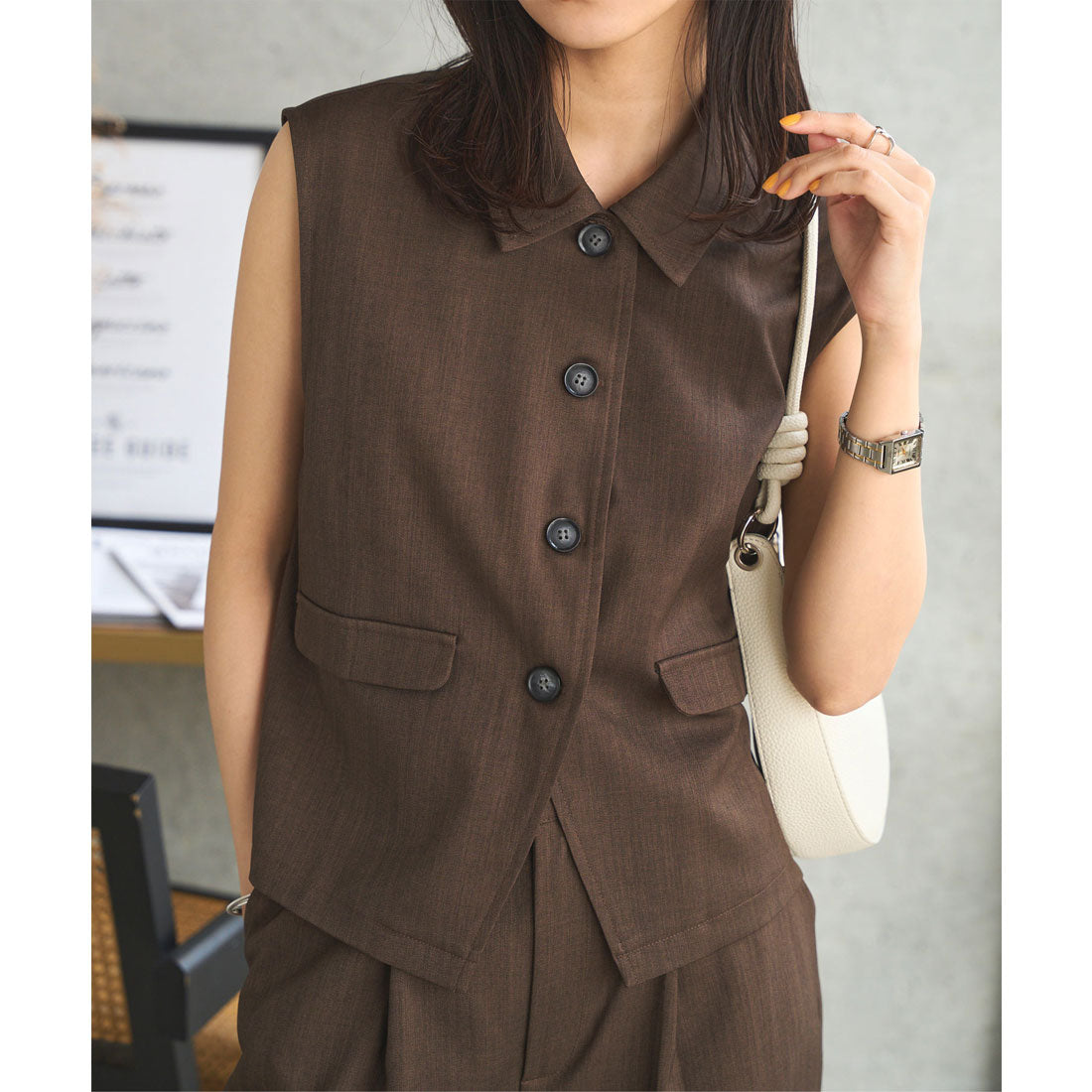 コウベレタス KOBE LETTUCE リネンライクノースリーブベストトップス [C7461] （ブラウン） ブラウン