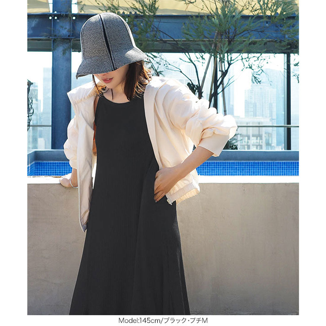 コウベレタス KOBE LETTUCE [ 田中亜希子さんコラボ ]カップ付きランダムリブアメスリワンピース【プチ】[選べる2丈] [E3447] （チャコール） チャコール