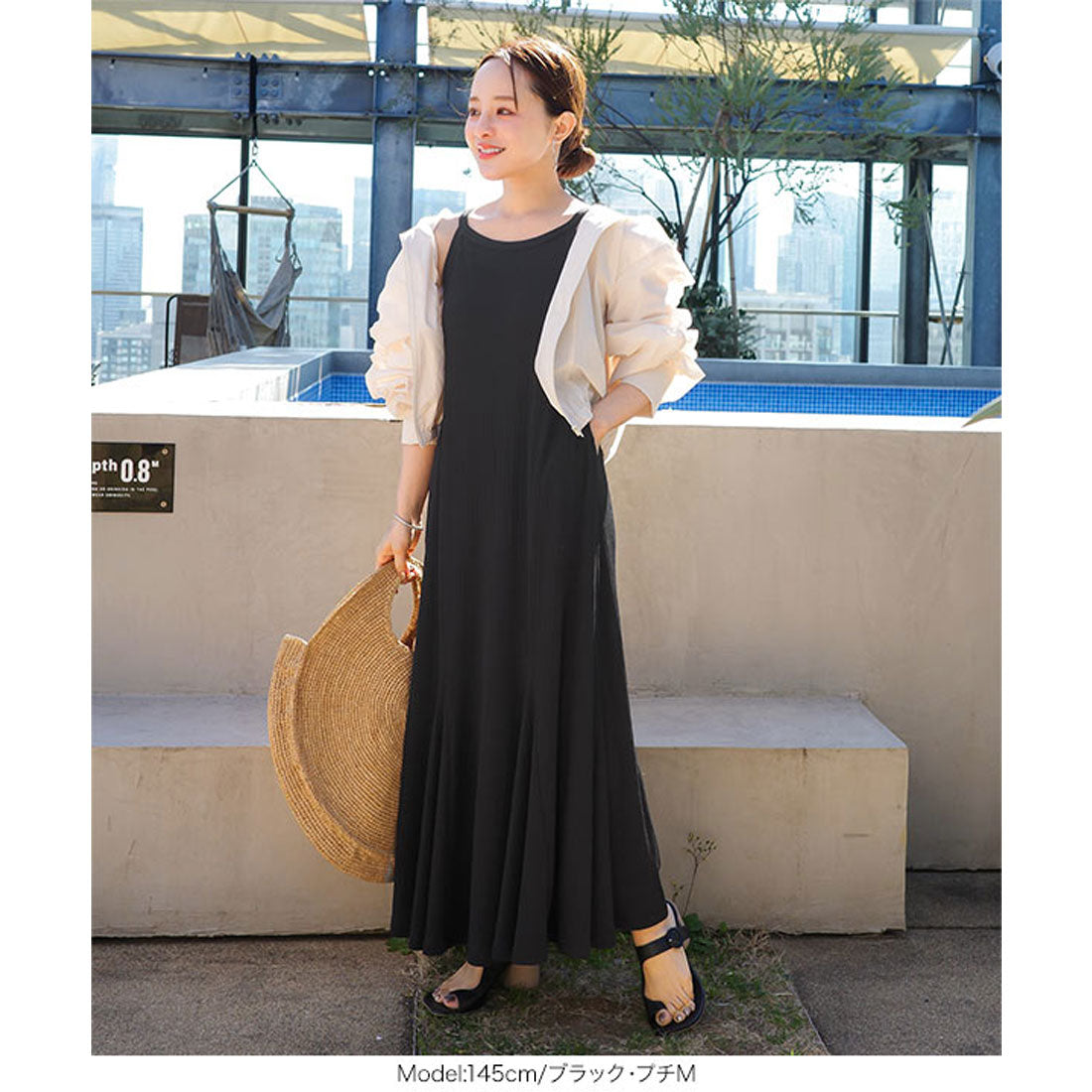 コウベレタス KOBE LETTUCE [ 田中亜希子さんコラボ ]カップ付きランダムリブアメスリワンピース【プチ】[選べる2丈] [E3447] （チャコール） チャコール