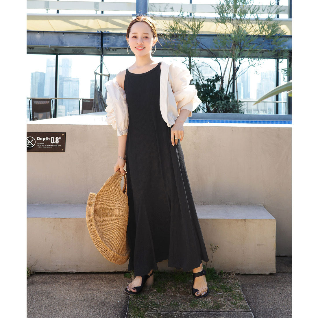 コウベレタス KOBE LETTUCE [ 田中亜希子さんコラボ ]カップ付きランダムリブアメスリワンピース【プチ】[選べる2丈] [E3447] （ブラック） ブラック