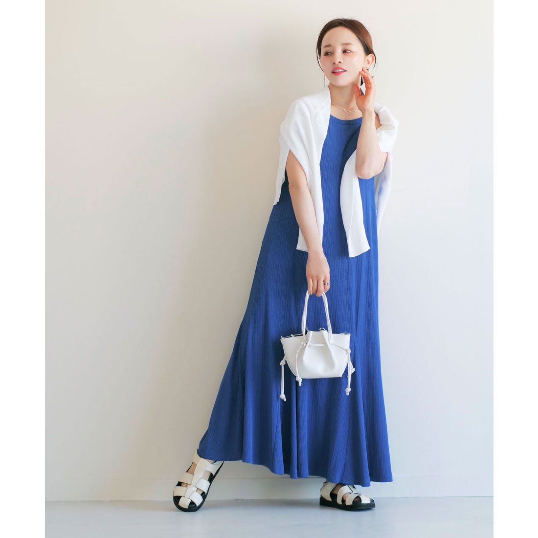 コウベレタス KOBE LETTUCE [ 田中亜希子さんコラボ ]カップ付きランダムリブアメスリワンピース【プチ】[選べる2丈] [E3447] （ブルー） ブルー