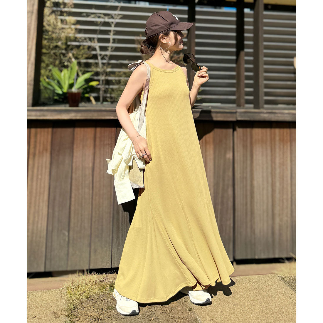 コウベレタス KOBE LETTUCE [ 田中亜希子さんコラボ ]カップ付きランダムリブアメスリワンピース【プチ】[選べる2丈] [E3447] （イエロー） イエロー