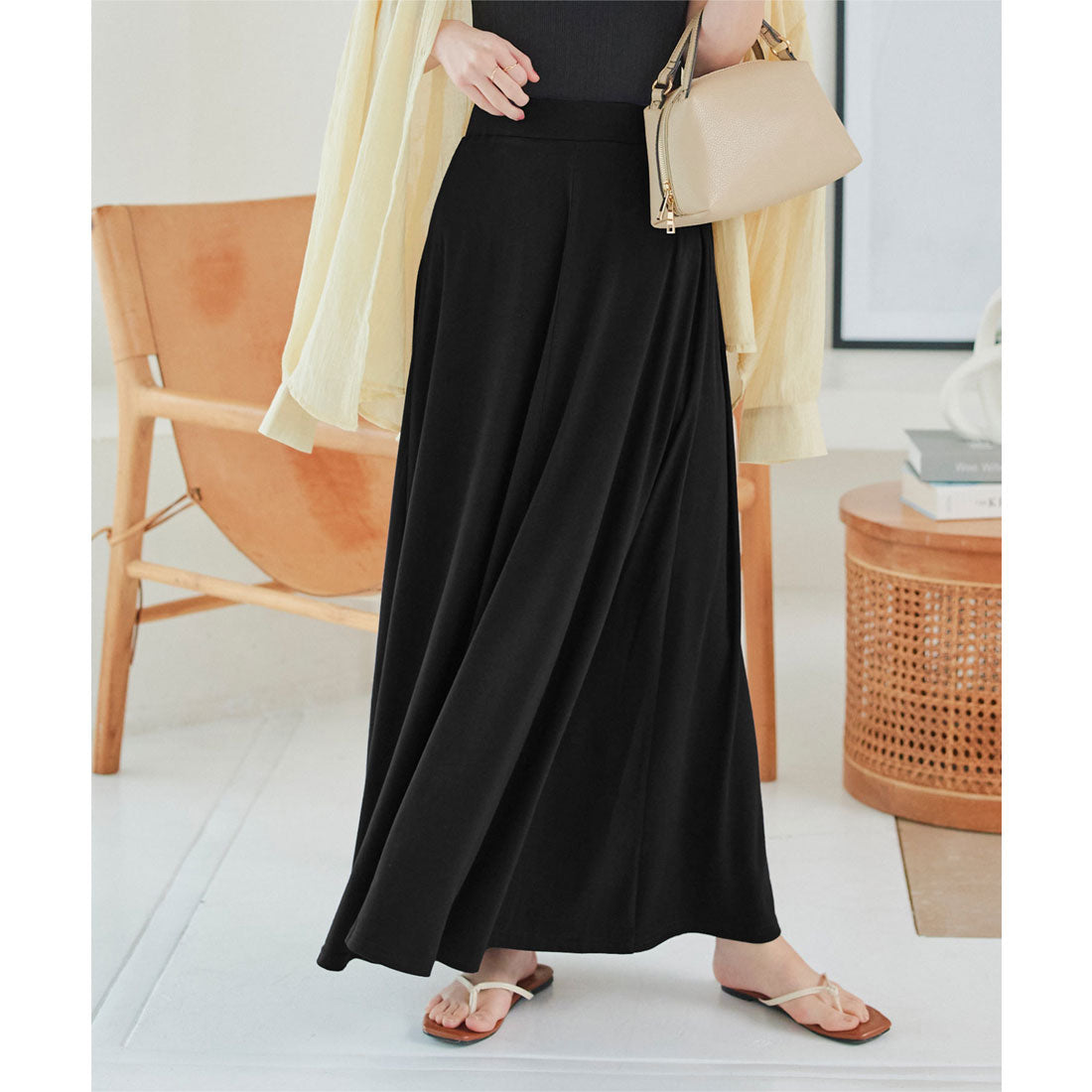 コウベレタス KOBE LETTUCE 2丈カットソーマキシスカート【マキシ丈】 [M2472] （ブラック） ブラック