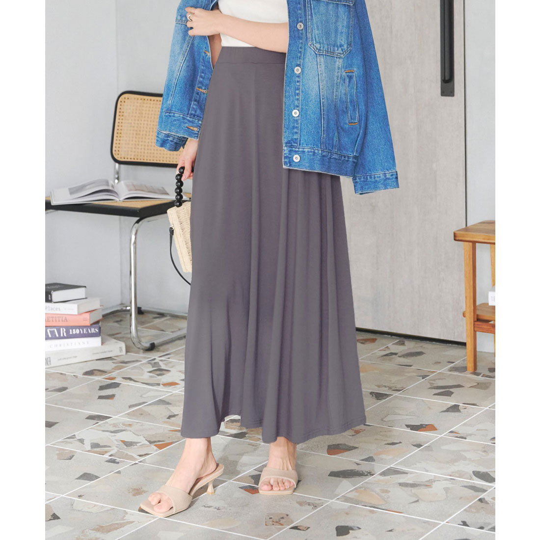 コウベレタス KOBE LETTUCE 2丈カットソーマキシスカート【マキシ丈】 [M2472] （モスグレー） モスグレー