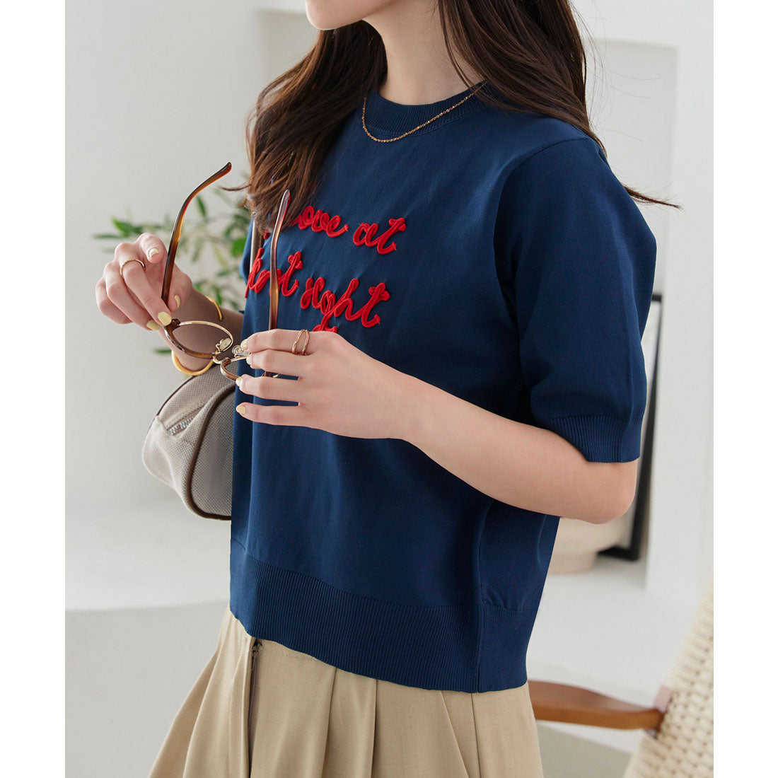 コウベレタス KOBE LETTUCE コード刺繍サマーニットトップス [C7490] （ネイビー） ネイビー
