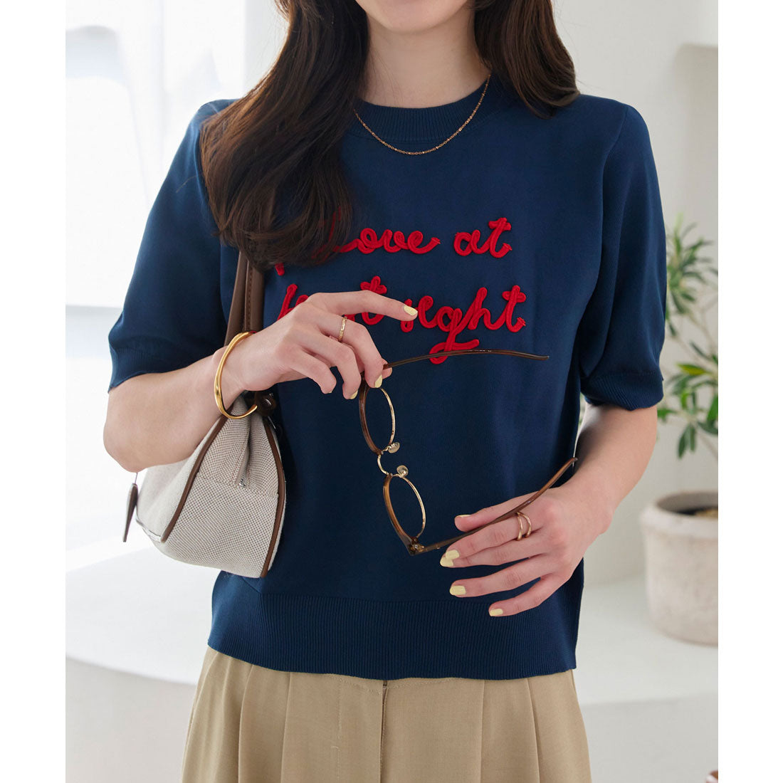 コウベレタス KOBE LETTUCE コード刺繍サマーニットトップス [C7490] （ネイビー） ネイビー