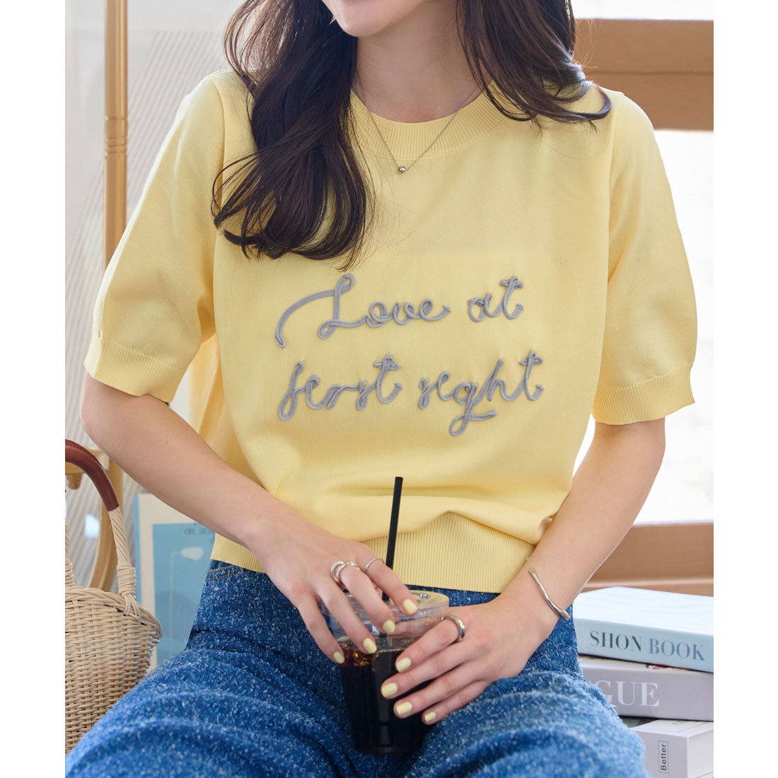 コウベレタス KOBE LETTUCE コード刺繍サマーニットトップス [C7490] （イエロー） イエロー