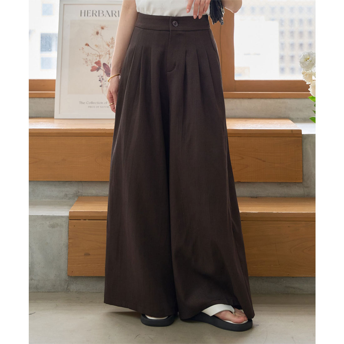 コウベレタス KOBE LETTUCE リネンタッチワイドパンツ [M4247] （ブラウン） ブラウン