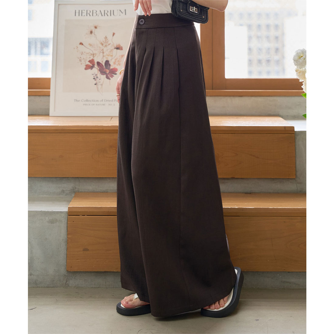 コウベレタス KOBE LETTUCE リネンタッチワイドパンツ [M4247] （ブラウン） ブラウン