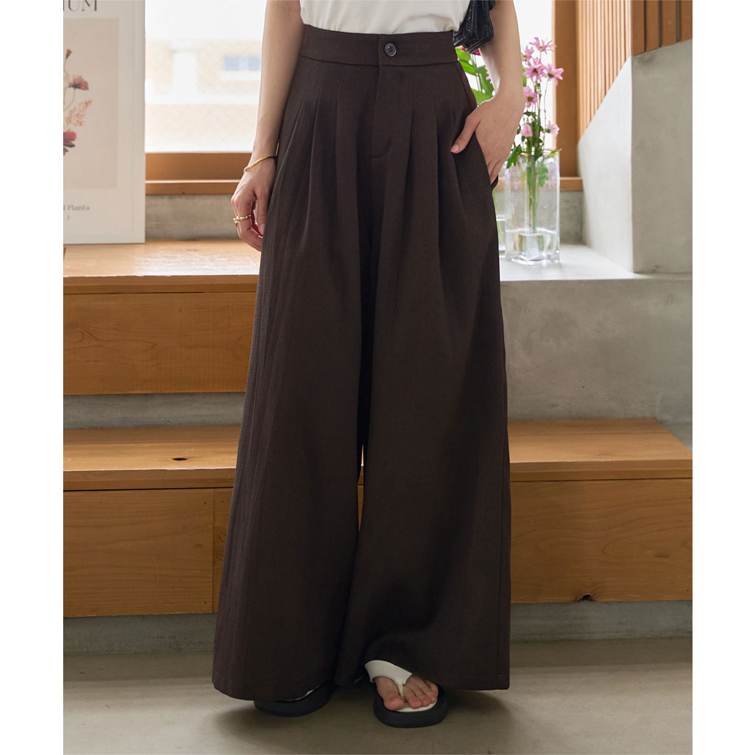 コウベレタス KOBE LETTUCE リネンタッチワイドパンツ [M4247] （ブラウン） ブラウン