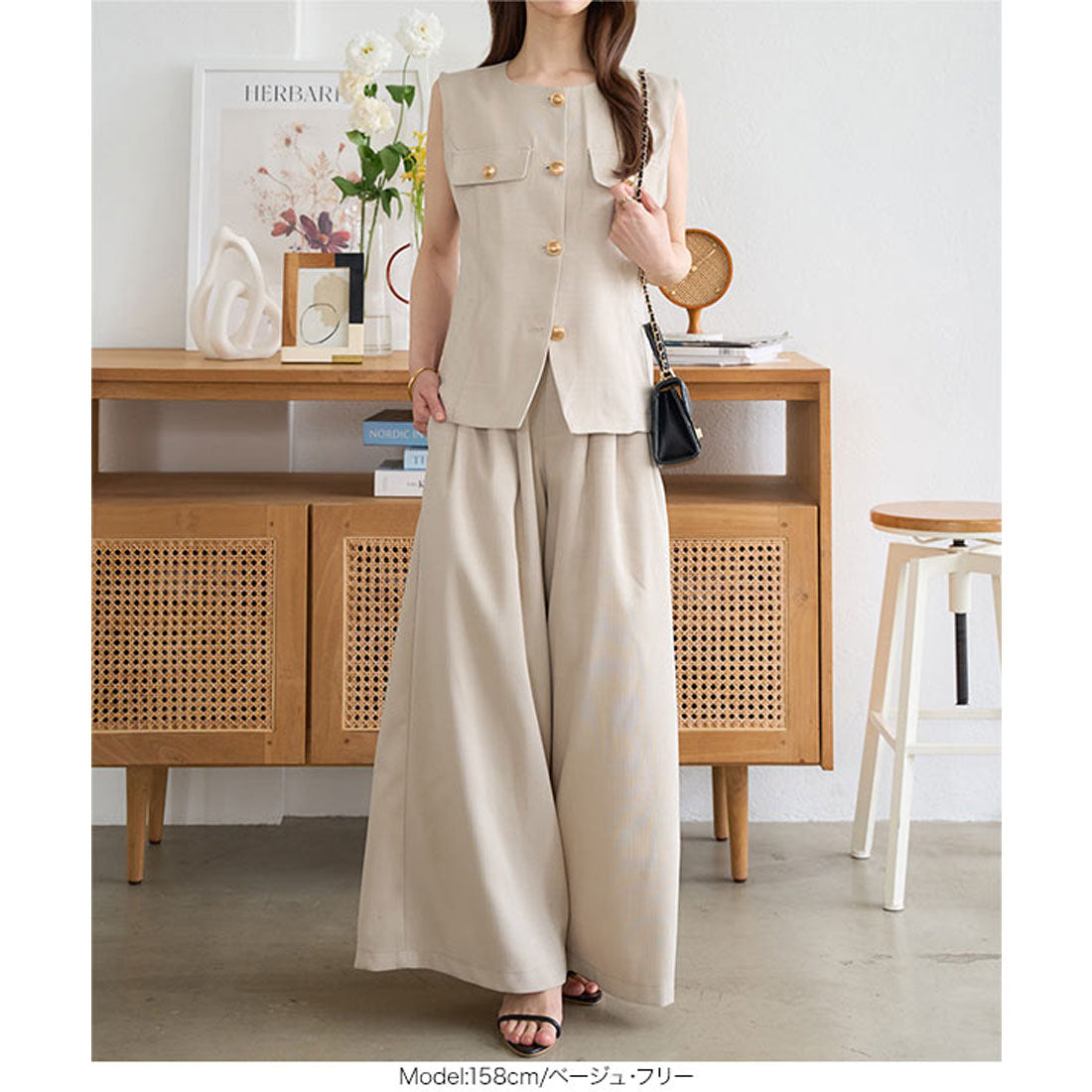 コウベレタス KOBE LETTUCE リネンタッチワイドパンツ [M4247] （ブラウン） ブラウン