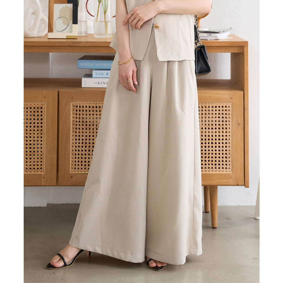 コウベレタス KOBE LETTUCE リネンタッチワイドパンツ [M4247] （ベージュ） ベージュ