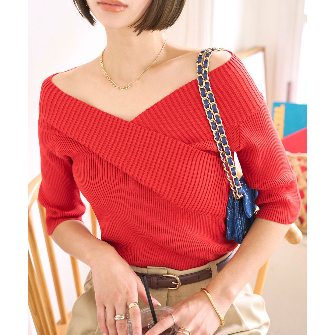 コウベレタス KOBE LETTUCE カシュクールVネック半袖ニットトップス [N1195] （シュアカ） シュアカ