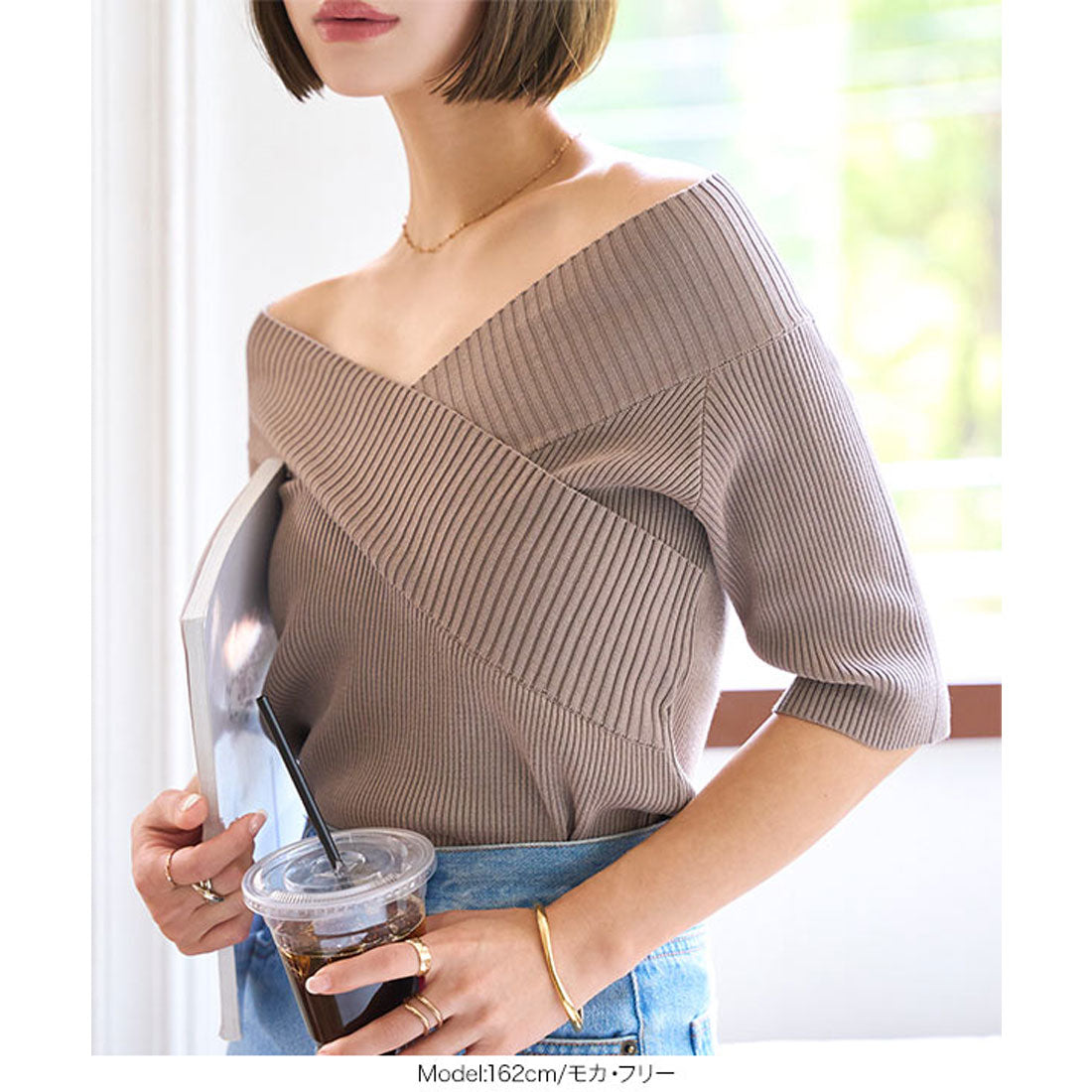 コウベレタス KOBE LETTUCE カシュクールVネック半袖ニットトップス [N1195] （シュアカ） シュアカ