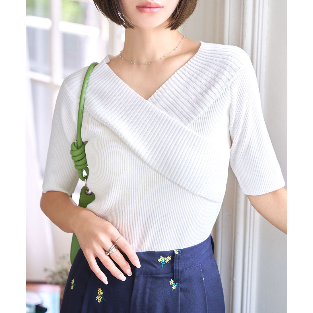 コウベレタス KOBE LETTUCE カシュクールVネック半袖ニットトップス [N1195] （アイボリー） アイボリー