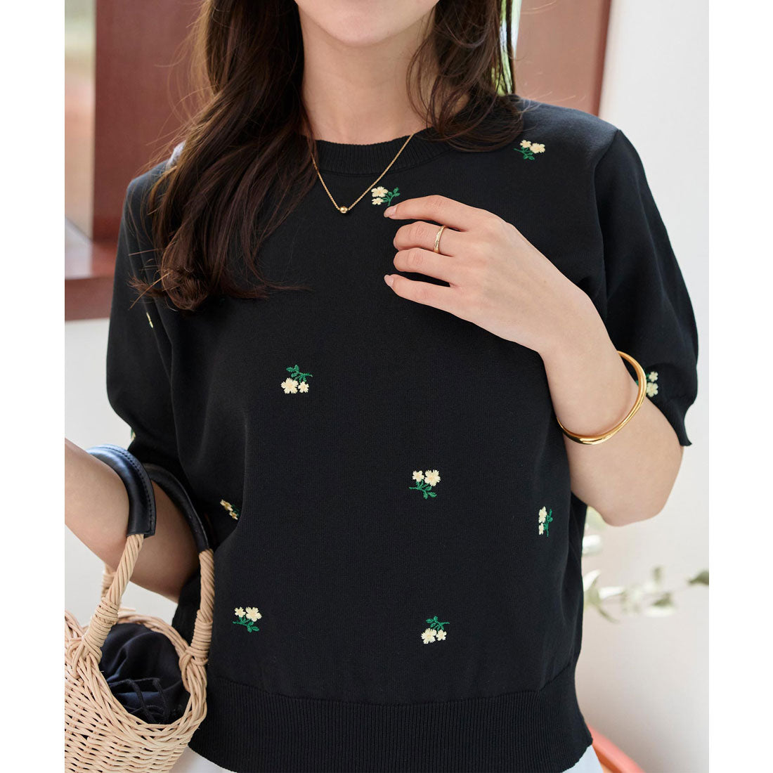 コウベレタス KOBE LETTUCE 総柄刺繍ニットトップス [N1196] （ブラック） ブラック