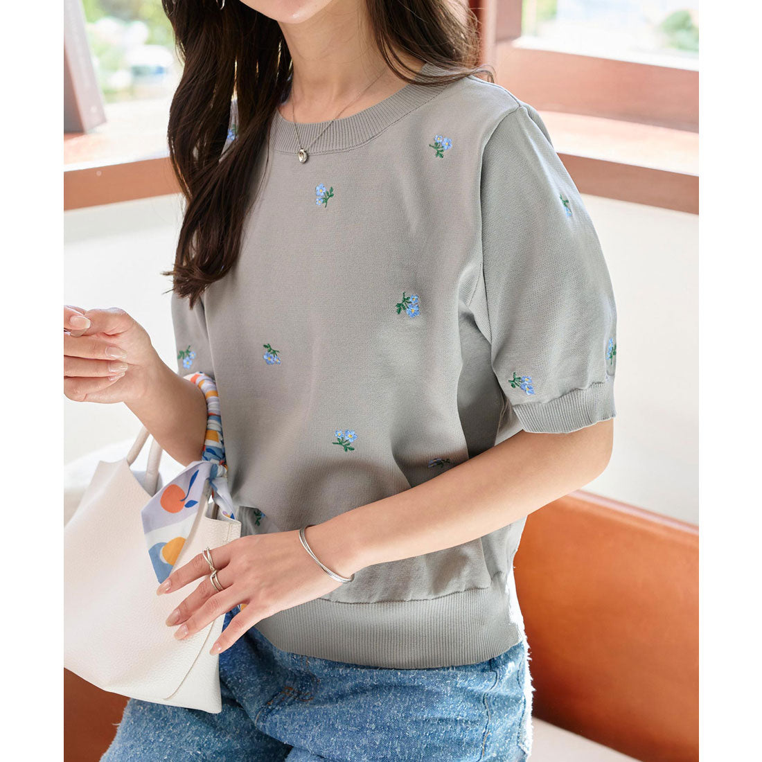 コウベレタス KOBE LETTUCE 総柄刺繍ニットトップス [N1196] （グレー） グレー