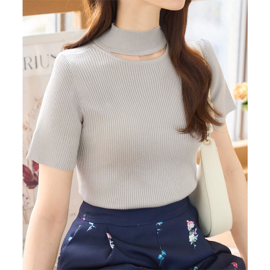 コウベレタス KOBE LETTUCE ネックカットモックネック半袖ニットトップス [N1194] （グレー） グレー
