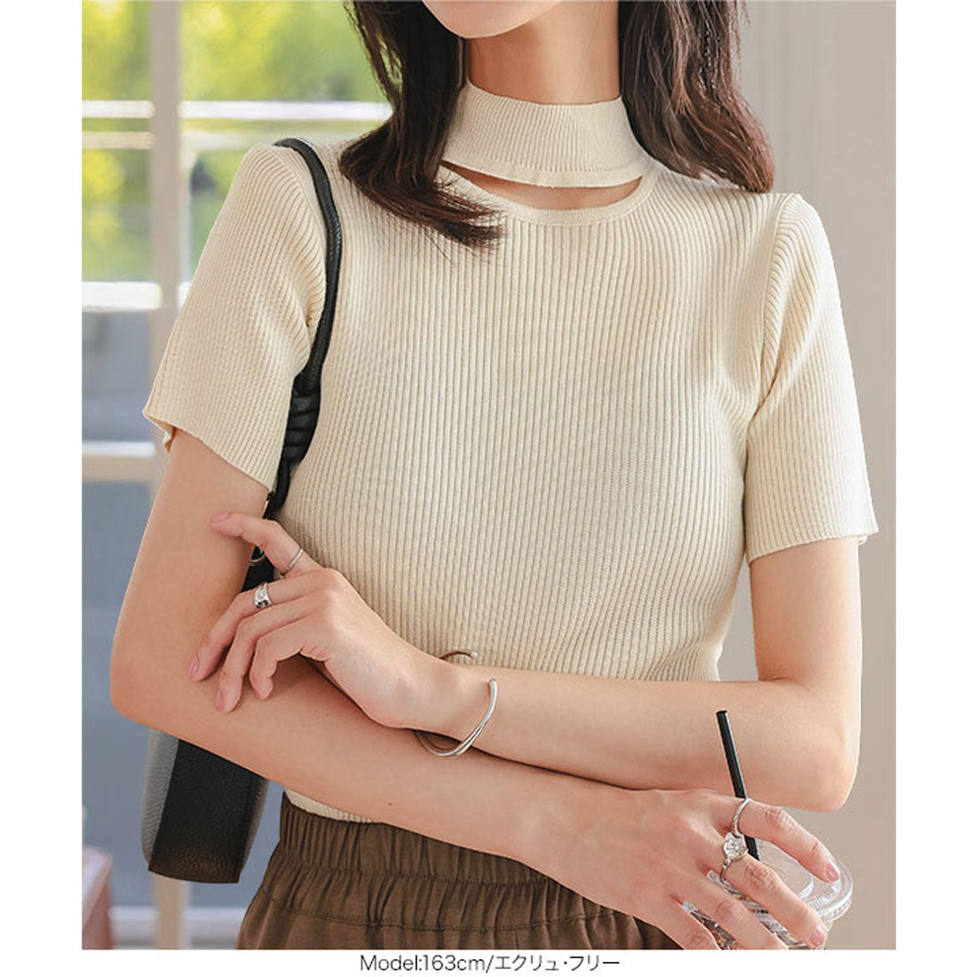 コウベレタス KOBE LETTUCE ネックカットモックネック半袖ニットトップス [N1194] （グレー） グレー