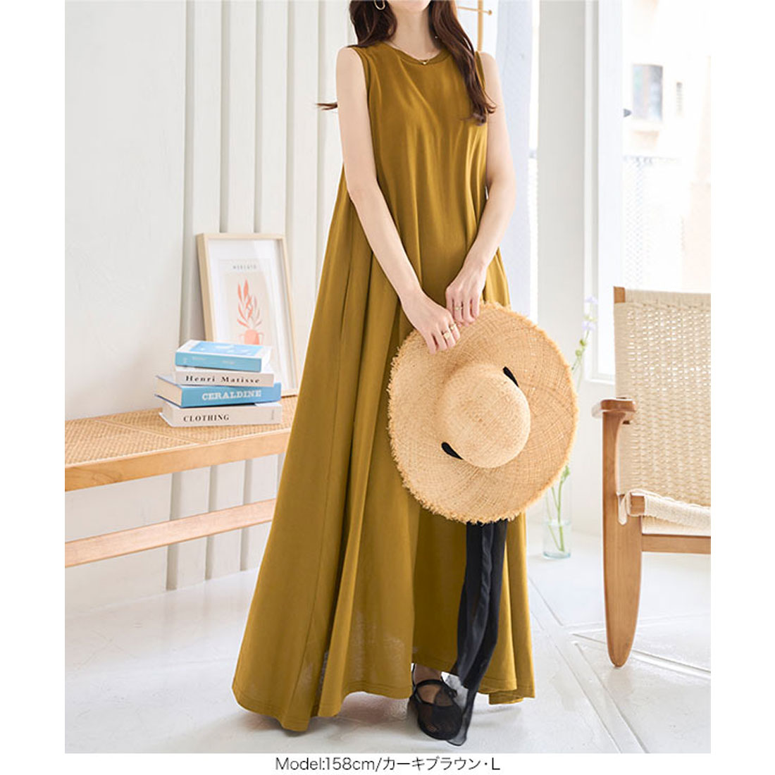 コウベレタス KOBE LETTUCE [ M L 汗じみ防止＆UVカット ] カップ付きノースリーブワンピース [E3519] （ダークカーキ） ダークカーキ