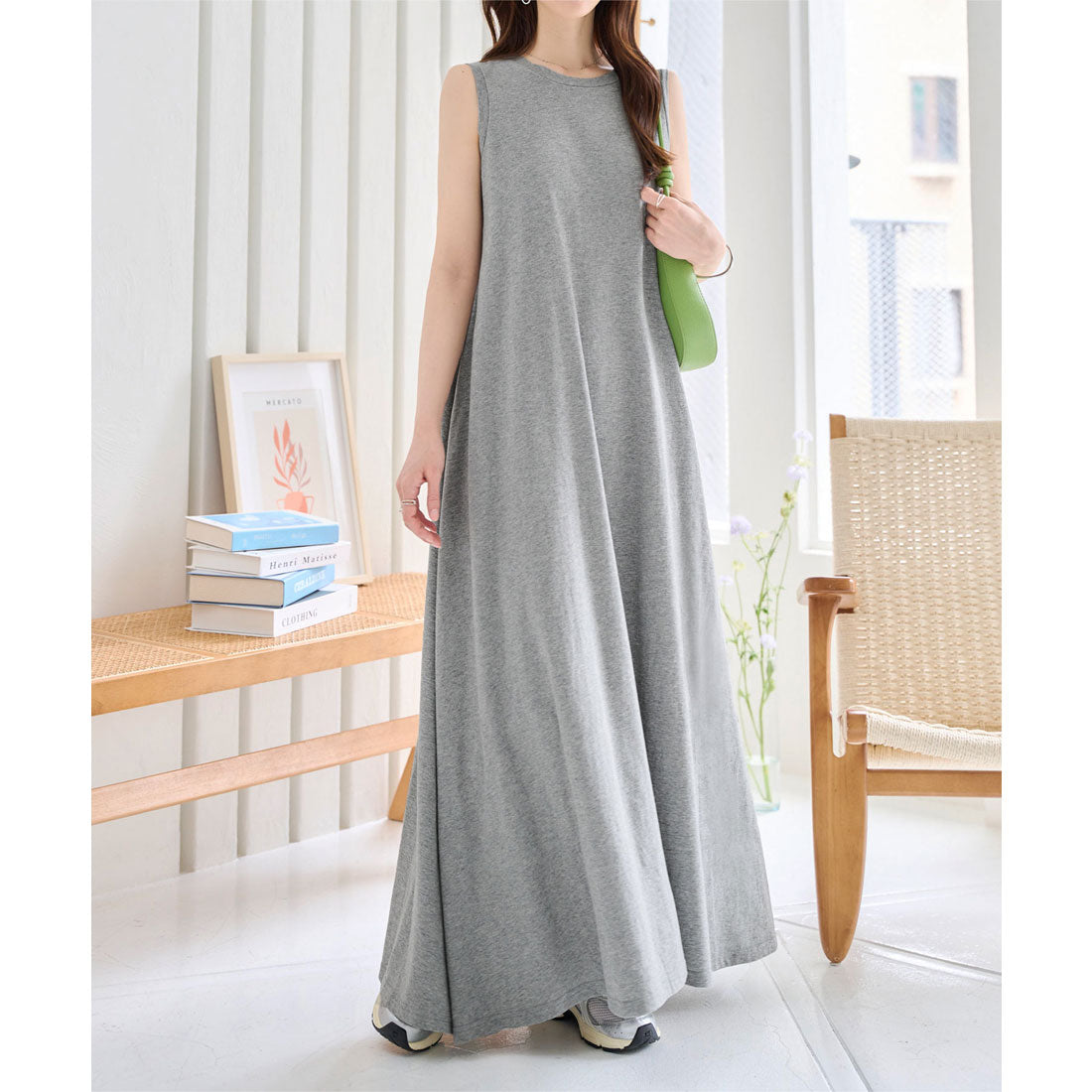 コウベレタス KOBE LETTUCE [ M L 汗じみ防止＆UVカット ] カップ付きノースリーブワンピース [E3519] （杢グレー） 杢グレー