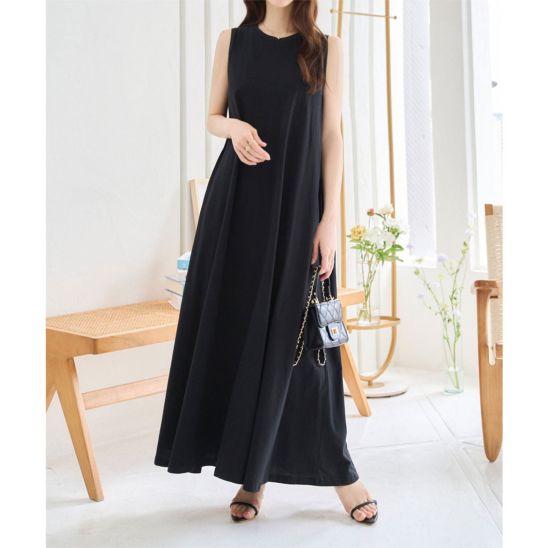 コウベレタス KOBE LETTUCE [ M L 汗じみ防止＆UVカット ] カップ付きノースリーブワンピース [E3519] （ブラック） ブラック