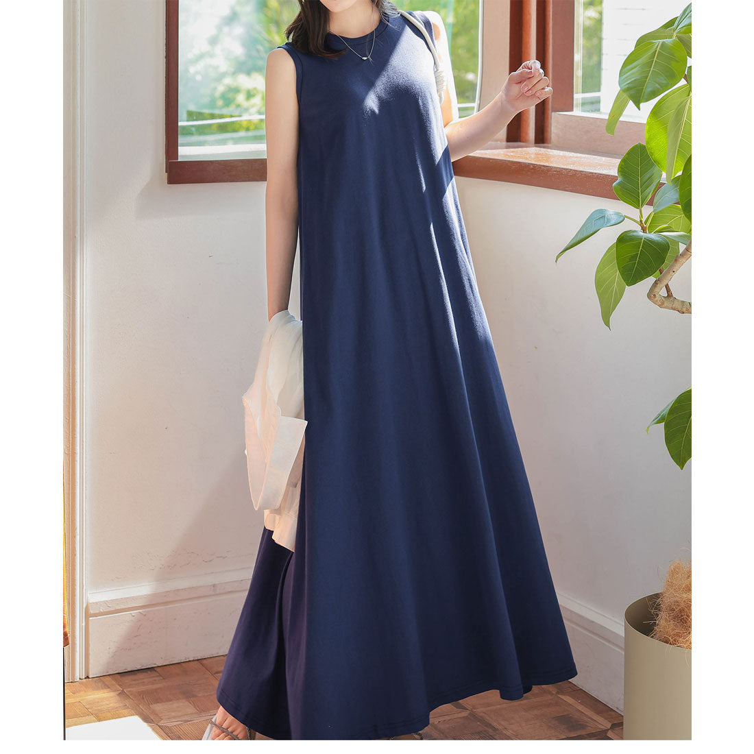 コウベレタス KOBE LETTUCE [ M L 汗じみ防止＆UVカット ] カップ付きノースリーブワンピース [E3519] （ネイビー） ネイビー