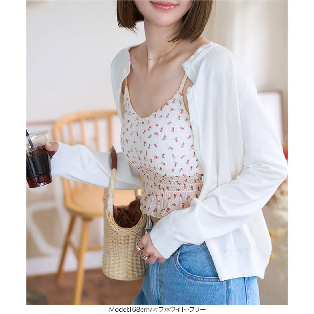 コウベレタス KOBE LETTUCE カップ付き小花柄シャーリングキャミ [C7527] （ブラック） ブラック