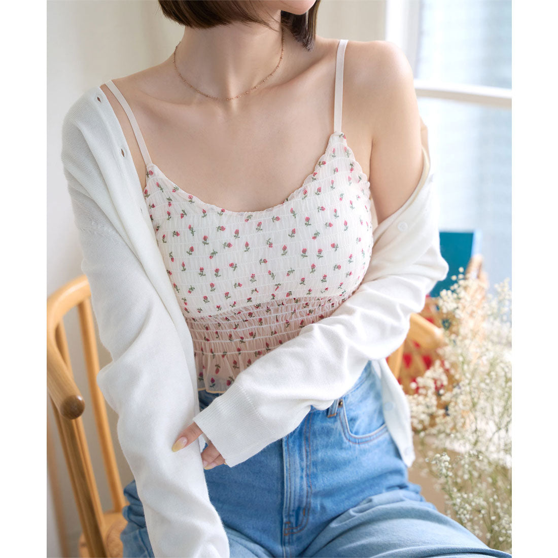 コウベレタス KOBE LETTUCE カップ付き小花柄シャーリングキャミ [C7527] （ベージュ） ベージュ