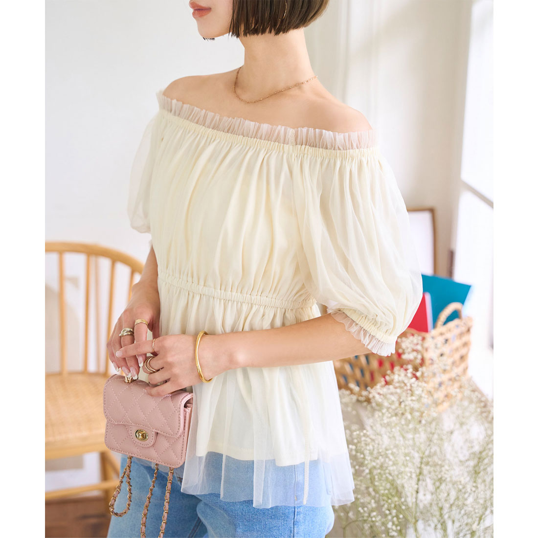 コウベレタス KOBE LETTUCE 2wayオフショルチュールブラウス [C7578] （アイボリー） アイボリー