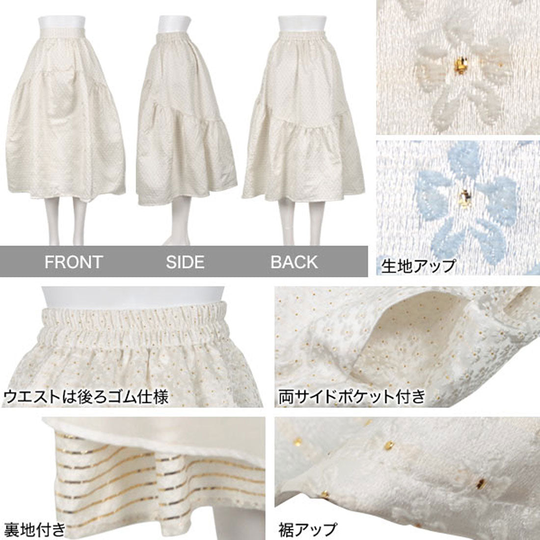 コウベレタス KOBE LETTUCE [ Petitle / プチレ ] ラウンドギャザー切り替えジャガードスカート【プチ】 [M4233] （ブルー） ブルー