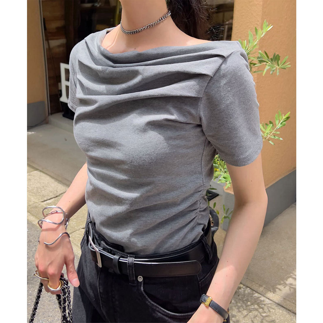 コウベレタス KOBE LETTUCE タックデザインオフショルダーTシャツ [C7591] （グレー） グレー